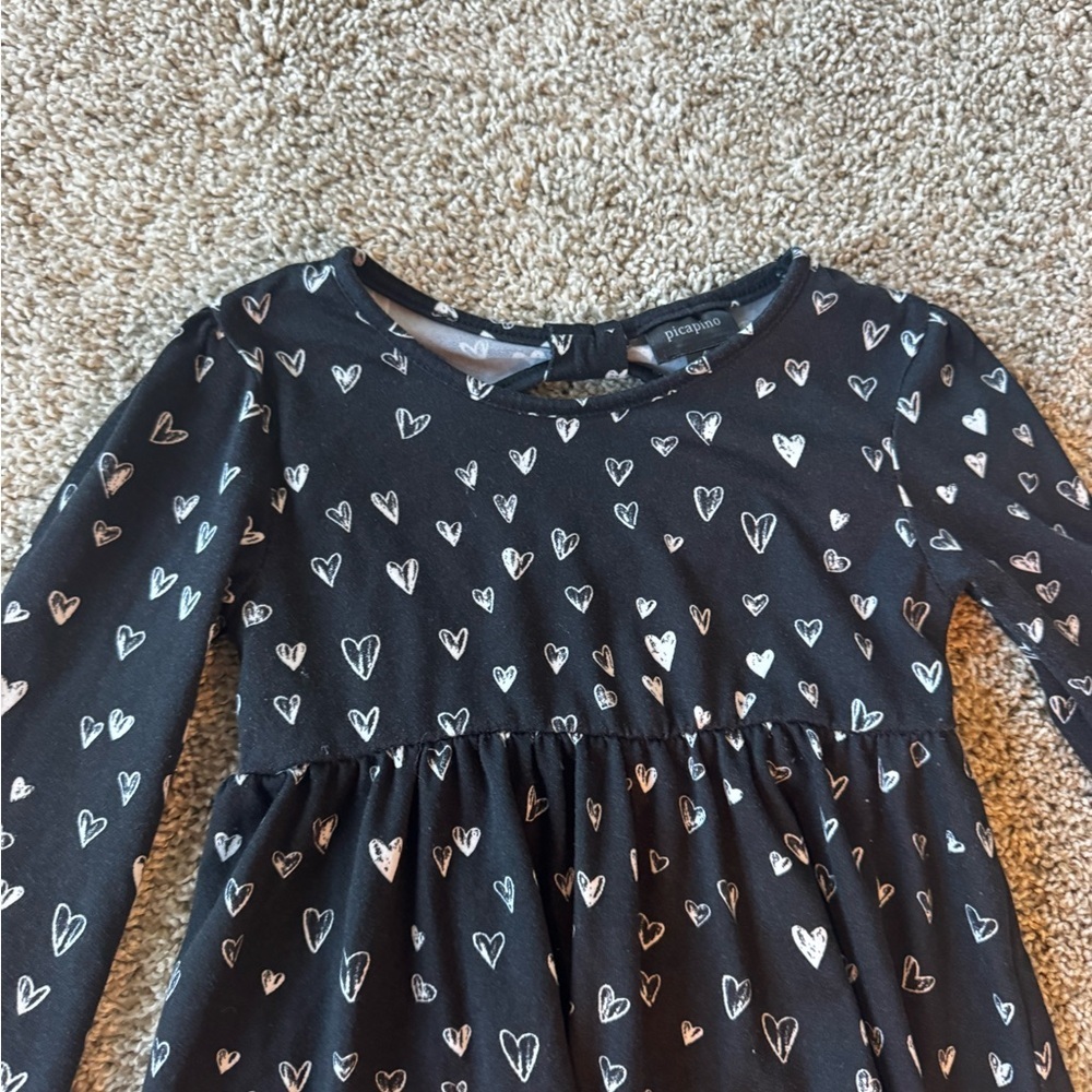 Girls Long Sleeve Dress | Black & White Heart Print | Valentines Day Size Medium - Picture 3 of 7